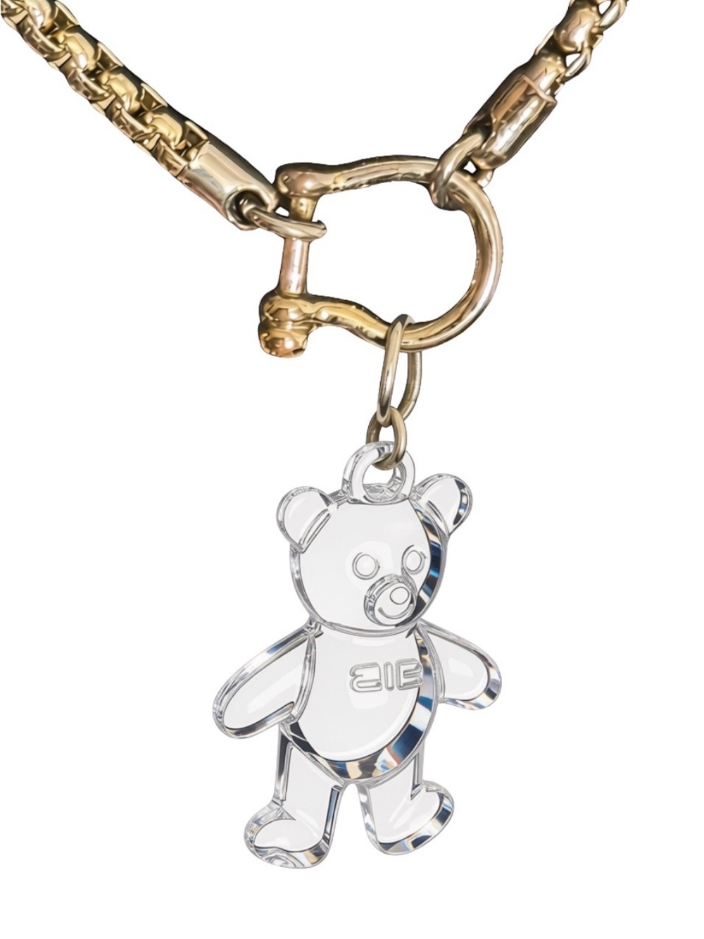 Silver-Tone Chain Necklace with Clear Crystal Teddy Charm